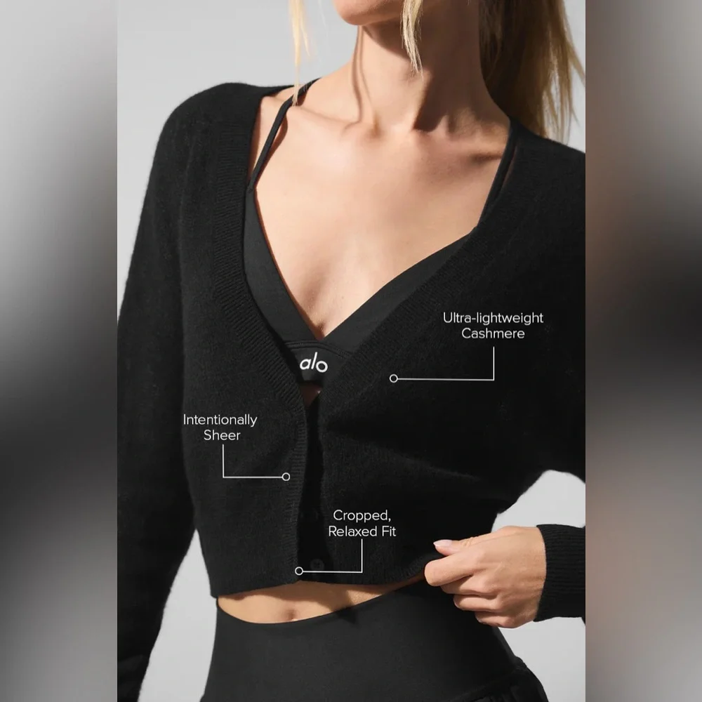 Alo Yoga Sheer Cashmere Cropped Cardigan Black M